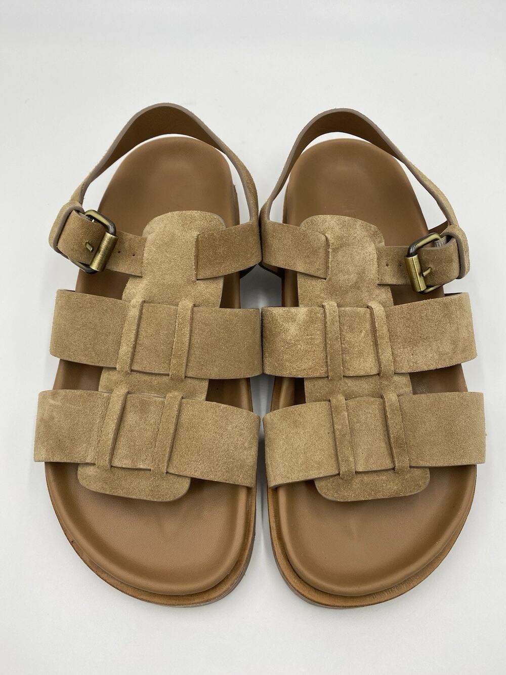 ME+EM Sandals Italian Leather Suede Fisherman Footbed Gladiator Tan Sz 38 7.5